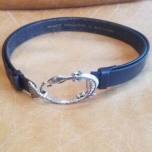Vintage Rare Chico's Leather Belt W/ Hammered Metal Lizard Buckle W/ Rinestones